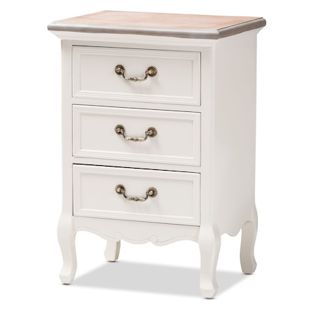Capucine Natural White Oak And White Finished Wood 3-Drawer Nightstand